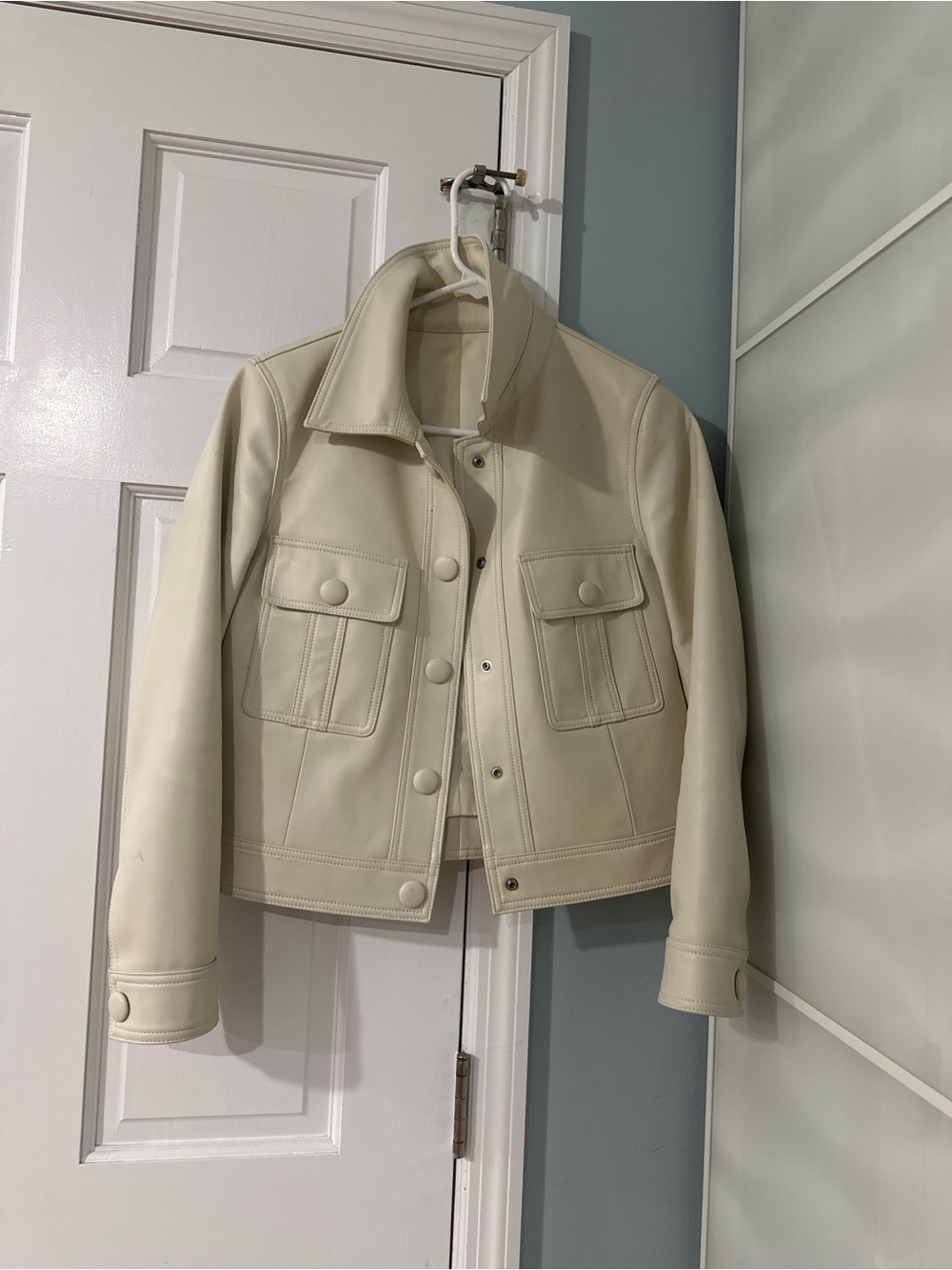 & Other Stories Cream Button-Front Leather Jacket